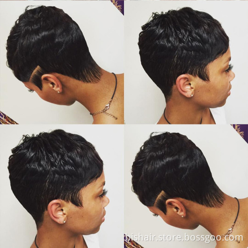 Wholesale Short Pixie Cut Straight Remy Brazilian Human Hair for Black Women Machine Made Highlight Color Cheap Glueless Wig